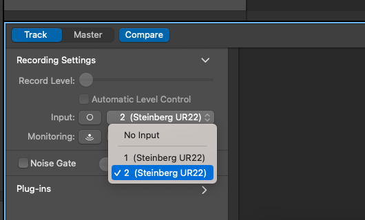 Choosing an input for the guest's microphone