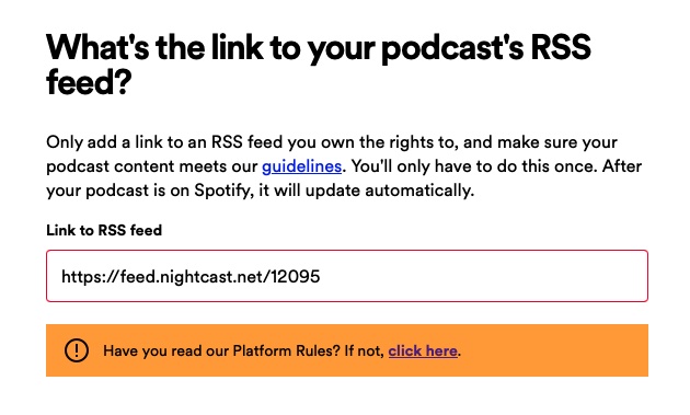 Pasting RSS link to Spotify