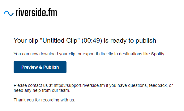 The export email Riverside sends you