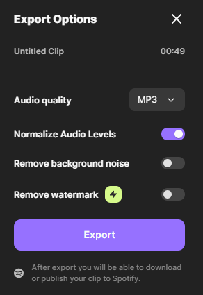The export settings