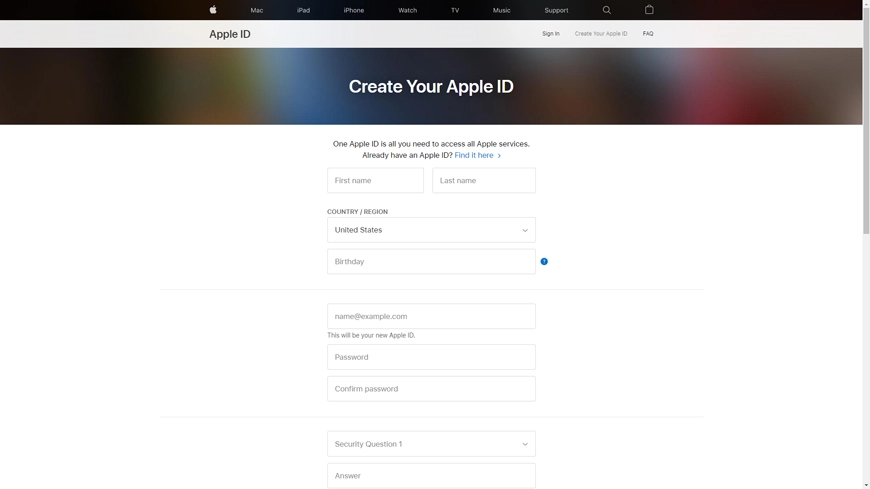 creating an apple id