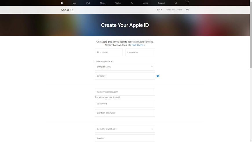 φτιάχνοντας ένα apple id